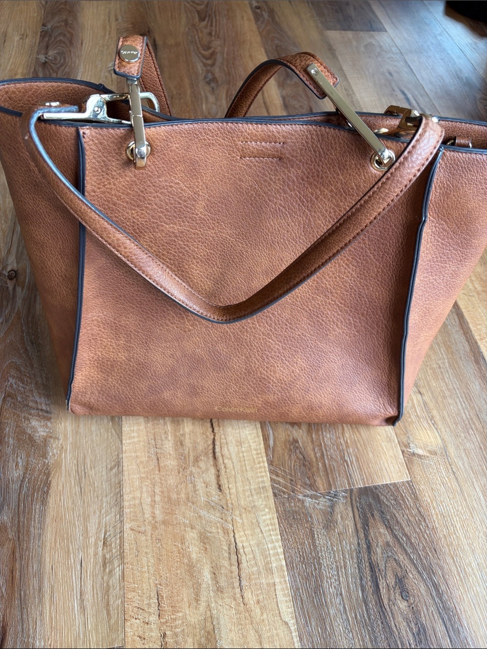 Calvin Klein Tan Leather Tote with Gold Hardware